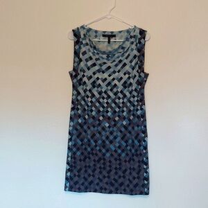 Blue Grey Block Patterned Cowl Neck Sleeveless Dress Size XS